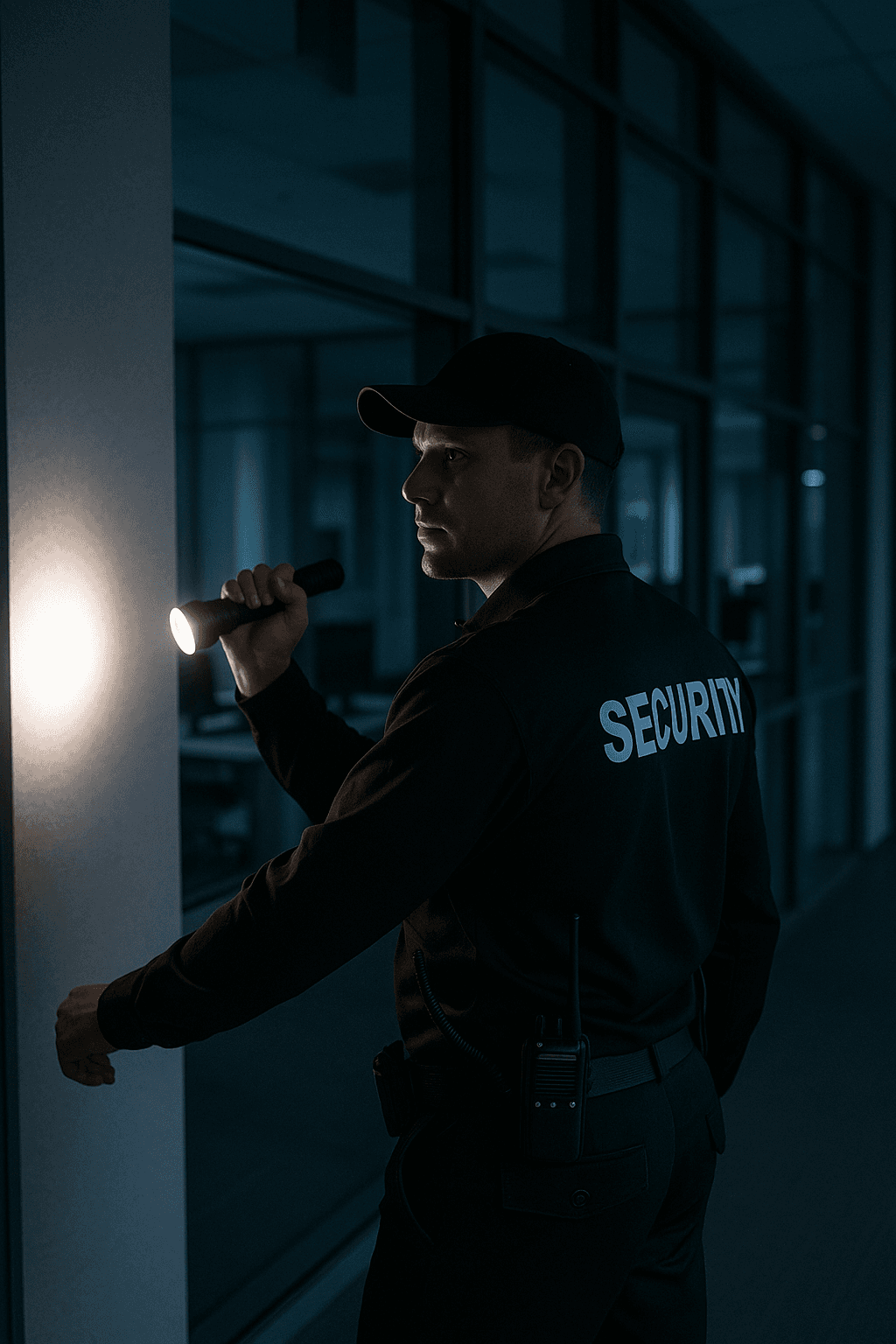 Agent de sécurité surveillant un entrepôt